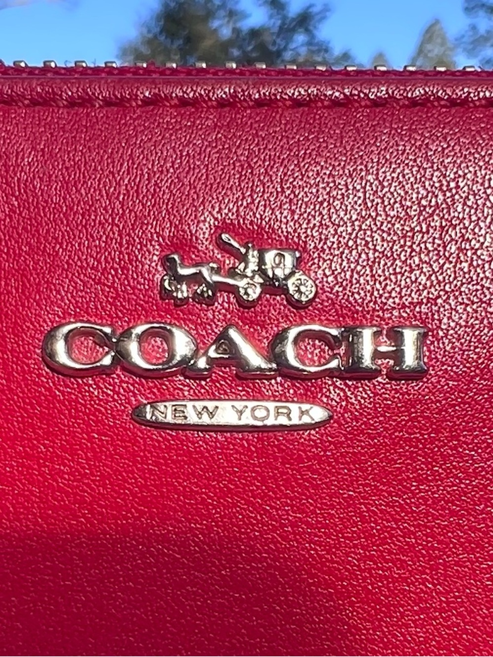 COACH Red Leather Zip-Around Wallet w Silver Hardware AUTHENTIC - Picture 11 of 12